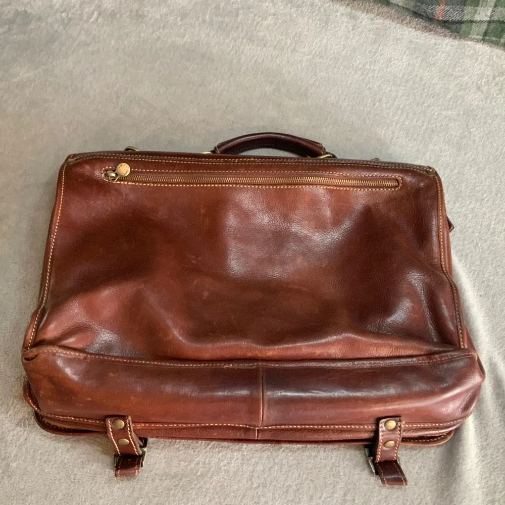 BuccioPalermo Italian Brown Leather Messenger Bag Briefcase Satchel RFR Monogram